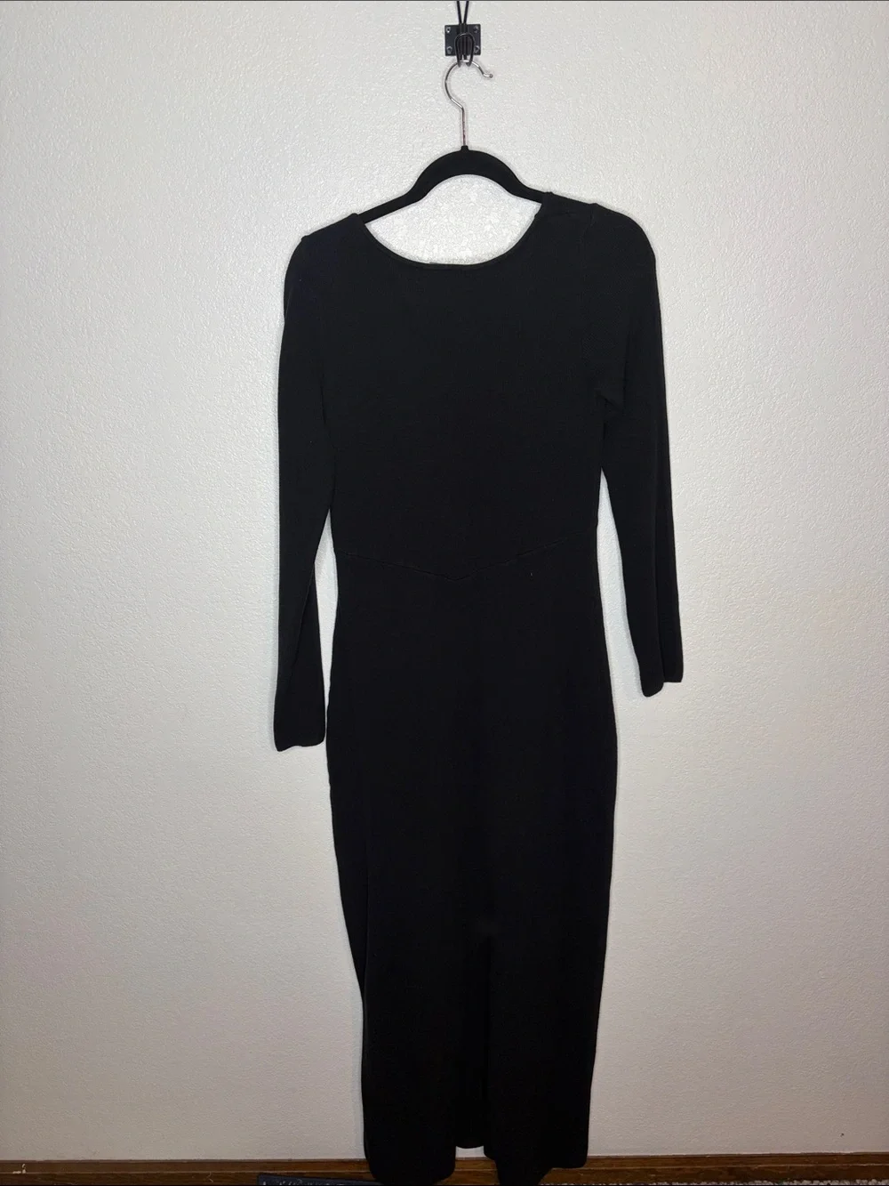 Free People Beach Black Ribbed Deep V Long Sleeve Maxi Dress Size Large